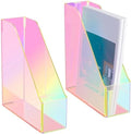 Engrowtic 2 Pcs Iridescent Vertical Magazine File Holder Acrylic Magazine Holder Storage Organizer Plastic Clear Acrylic Rack for Office Classroom Home Document Paper Book Collection Back to School by Engrowtic