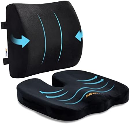 SAIREIDER Seat Cushion and Lumbar Support Pillow for Office Chair, Memory Foam Car Seat Cushions Back Support Pillows, Help Relieve Pain of Back, Lumbar, Tailbone and Sciatic Nerve（Black） by SAIREIDER