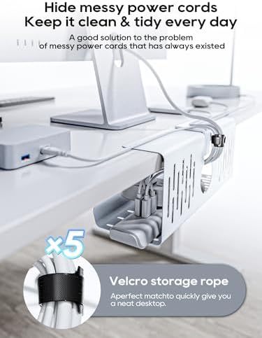 NODOCA No Drill Under Desk Cable Management Tray, 14'' Wire Management, Punch-Free Clamp on, Metal Cable Tray, Wire Organizer, Under Desk Basket for Office and Home, White - Image 3