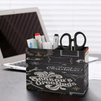 PU Leather Multi-Compartment Pen Holder Desktop Organizer Pencil Cup Storage Caddy for Office Home Supplies Christmas Design Elements on Chalkboard - Image 5