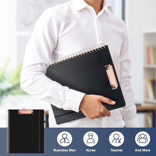 Ospelelf Clipboard with Storage Spiral Clipboard Folio for Letter Size,Organizer Folder with Zipper Pouch and 5 Dividers,Leather Portfolio for Office, School Black - Image 5