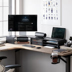 Fenge Dual Monitor Stand, Corner Desk Shelf with Drawer & Slide-Out Tray - Image 2