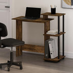 Furinno Efficient 29-Inch Rustic Brown Computer Desk with Side Shelves, Gaming Desk with 3 Open Shelves, Home Office Desk, for Home Office, Study Room, Dorm, Bedroom, Amber Oak by Furinno-FitsYourSpaceFitsYourBudget