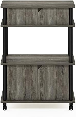 Furinno Turn-N-Tube Toolless Multipurpose Printer Stand Display Storage Shelf Cabinet with Wheels, French Oak Grey/Black - Image 4