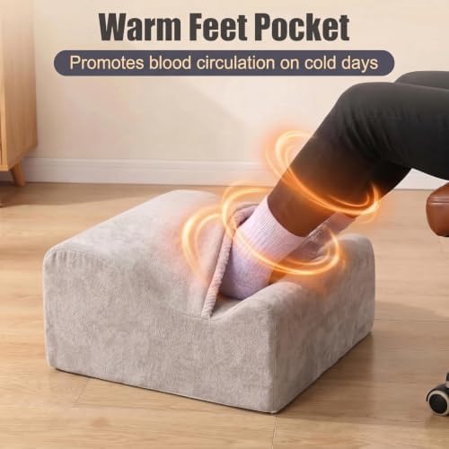 Under Desk Foot Rest with Warm Feet Pocket – Ergonomic Office Footstool, Memory Foam, Washable Cover, Non-Slip Bottom, for Heel & Leg Support, Back Pain Relief (Grey+) - Image 6