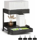 VENNQD 2-Tier Desktop Printer Stand with 2 Fabric Drawers, Prtiner Table with Storage Shelf, Desk Organizer for Home Office,3D Printer,Fax Machine,Scanner (Black, 2 Tier) by VENNQD
