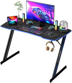 BestOffice | 39" Gaming Table | Black & Blue | Z-Shaped Computer Desk by BestOffice