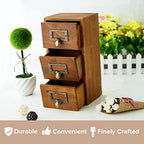 Mini Vintage 3 Drawer Desktop Organizer - Rustic Card Catalog with Label Holders - Small Chest for Storage and Organization - Library Box - 2-Pack - Image 7