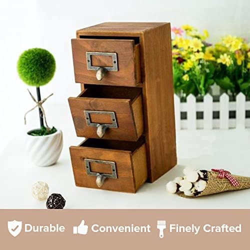 Mini Vintage 3 Drawer Desktop Organizer - Rustic Card Catalog with Label Holders - Small Chest for Storage and Organization - Library Box - 2-Pack - Image 7