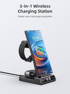 Wireless Charger for Samsung Charging Station: 3 in 1 Android Charging Stand with Dimmable Clock - Nightstand Organizer for Galaxy S25 Ultra, Galaxy Watch 8 7 6 5 4, Galaxy Buds (Not for iWatch) - Image 2