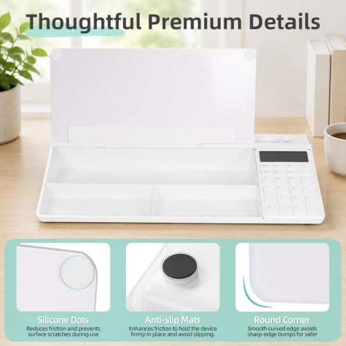 16"x7" Glass Desktop Whiteboard with Calculator, White - Image 7