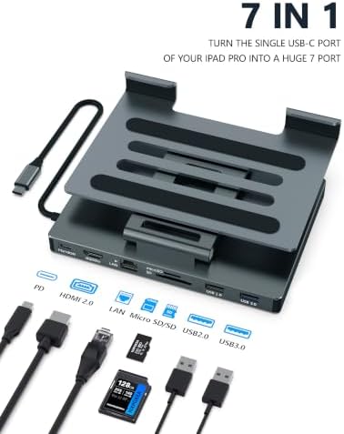 2026 iPad Pro Stand USB C Hub, Multiport Adapter for iPad Air M5 M4 M3 13 11 12.9 Inch Docking Station 4K 60Hz HDMI, RJ45 Ethernet, SD/TF Card Reader, USB 3.0 Port, iPad A16 Galaxy Tablet DeX Dock - Image 2