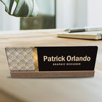 Artblox Personalized Office Desk Name Plate and Business Card Holder | Clear Acrylic Glass with Teak Wood Stand | Abstract Net Design Customized with Your Name and Credentials Office Desk Décor - Image 6