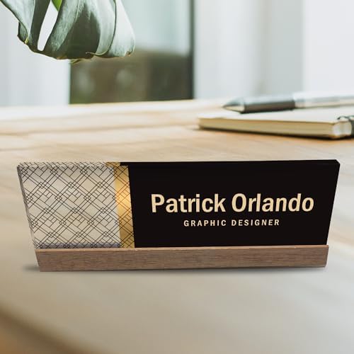Artblox Personalized Office Desk Name Plate and Business Card Holder | Clear Acrylic Glass with Teak Wood Stand | Abstract Net Design Customized with Your Name and Credentials Office Desk Décor - Image 6