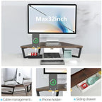 TEAMIX Corner Monitor Stand with Drawer and Phone Holder, 26x12.6x5.3in - Image 4