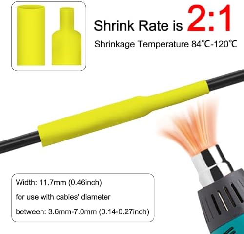 10 Pack Compatible with P-Touch HSe-631 HSe631 HS631 HS-631 Heat Shrink Tube Label Tape 11.7mm 0.46'' Black on Yellow Tubing for Ptouch PT-E300 PT-D210 PT-E500 PT-P750WVP PT-H110 PT-P750 Label Maker - Image 2