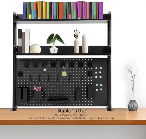 Clamp On Desk Organizer Shelf with Pegboard, Metal Adjustable Height - Image 2