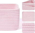 MiniArk Small Storage Baskets for Organizing | Closet Organizer Bins | Shelf Toy Basket | Woven Rope Baskets | Cube Decorative Box | Shallow Basket | 13x8.5x5.1” | 3 Packs Pink - Image 2