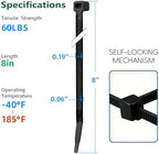 8 Inch Black Zip Ties 2500 Pack Heavy Duty 60LBS UV Resistant - Image 2