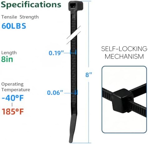8 Inch Black Zip Ties 2500 Pack Heavy Duty 60LBS UV Resistant - Image 2