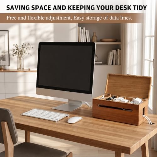 Novabright Double Layer Wooden Cable Management Box Large with Lid Power Strip Cord Organizer Hider for Desk TV Stand Home Office - Image 5