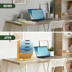 EASEPRES 6 Tier Mesh Hanging Wall File Organizer, Desk Vertical Mail Paper Document Folder Holder Rack with Bottom Tray and Nametag Label for Office Home School, Yellow - Image 5