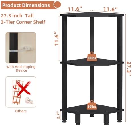 YUFAM 3-Tier Corner Shelf, Black - Image 3