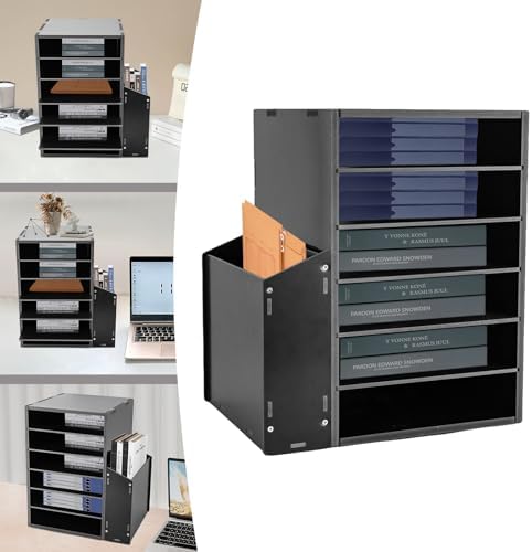 6 Tier Desktop File Organizer w/Side Cabinet Storage, Black - Image 7