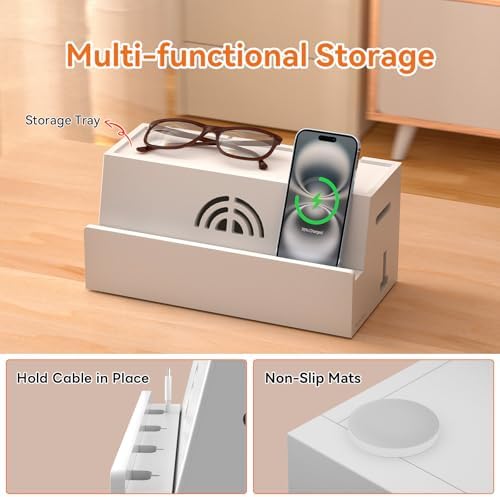 Bamboo Cable Management Box, White, 31X14X15.5CM - Image 4