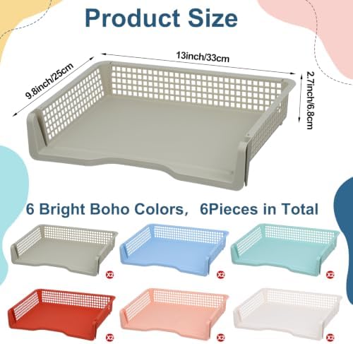 gisgfim 12 Pcs Turn in Trays Classroom Boho Paper Tray for Classroom Organization and Storage Stackable Plastic Book Baskets Turn in Bins Teacher Organizers for Library Drawers School Office Desk - Image 2