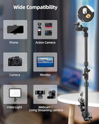 22" Magic Arm w Clamp, Overhead Phone Mount, Desk Camera Mount w Articulating Friction Boom Arm Thread Adapter, for Phone Video Light Webcam Microphone Action Camera Content Creators - Image 5