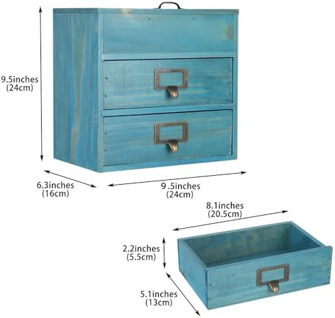 Small Wooden Drawers Wooden Box with Drawer Blue - Image 3