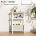 Apicizon Narrow Side Table with Fabric Basket, 3-Tier End Table, White - Image 4