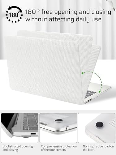 Seorsok Compatible with MacBook Pro 16inch Case 2026-2021 M5 M4 M3 M2 M1 A3429 A3428 A3403 A3186 A2780 A2485,Elegant Fabric Leather Plastic Hard Shell Case&Keyboard Cover,White Woven No Logo Cutout - Image 5