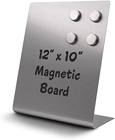 Large Magnetic Bulletin Board for Tabletops – Dry Erase Memo Board with Stand – Metal Easel for Magnet Display – 12x10 Inches + 4 Magnets by OutFormal