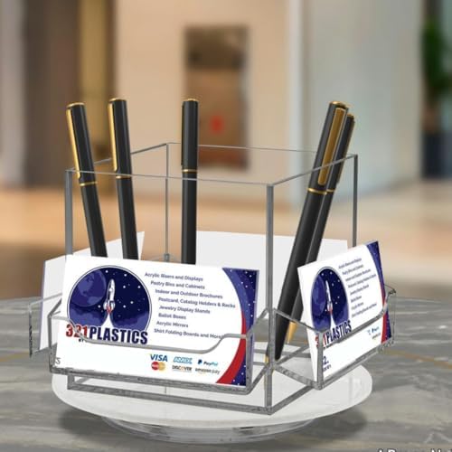 Marketing Holders 4 Pack Rotating Business Card Holder Open Middle Storage Countertop Organizer Display Clear Acrylic Spinning Organizer Markers Candy Paperclips Rubber Bands - Image 2