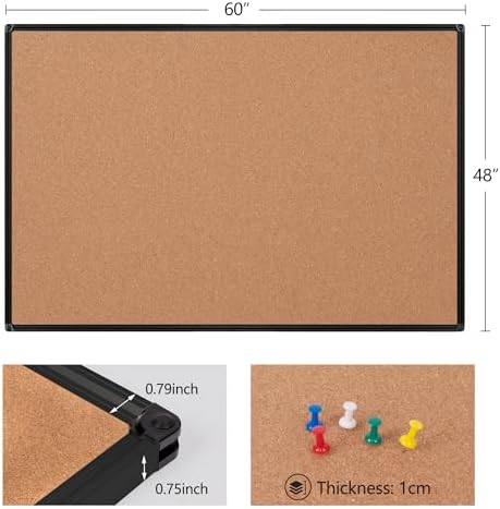 Extra Large Cork Bulletin Board 60" X 48", Black Aluminum Framed 5'x4' Corkboard for Wall, Wall Mounted Notice Pin Board with 18 Push Pins for School, Home & Office - Image 6