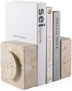 Koville Marble Square Book Ends, Heavy Duty Book Holders, Bookends for Shelves, Office Bookshelf Decor for CDs/Video Games(Travertino Romano) by Koville