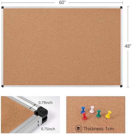 Extra Large Cork Bulletin Board 60" X 48", Silver Aluminum Framed 5'x4' Corkboard for Wall, Wall Mounted Notice Pin Board with 18 Push Pins for School, Home & Office - Image 6