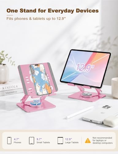 Aoviho Rotating Tablet Stand for Desk - [Adjustable] Drawing Stand for iPad, Portable Aluminum Desktop Holder, Compatible with 4.7–12.9 inch Devices (Pink) - Image 6