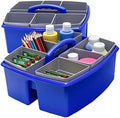 Storex Large Classroom Craft Caddy with Cups, 13 x 11 x 6.575 Inches, Blue, Case of 2 (00985A02C) by Storex