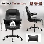 Leather Office Chair Swivel Lumbar Support for Short People Black - Image 2