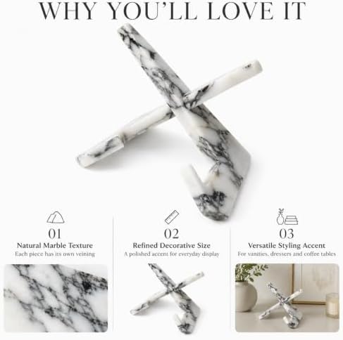 Natural Marble Tablet Stand, Large X-Shaped Display Holder - Image 2