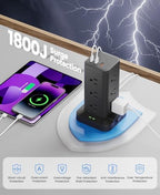 Power Strip Tower with Surge Protector 1800J, Fast Charging Tower PD20W USB-C Ports with 12 AC Outlets, Extension Cord for Home Office Dorm Room, 6ft, Black - Image 5