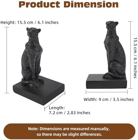 Black Cheetah Book Ends, Decorative Leopard Bookends for Shelves - Image 3