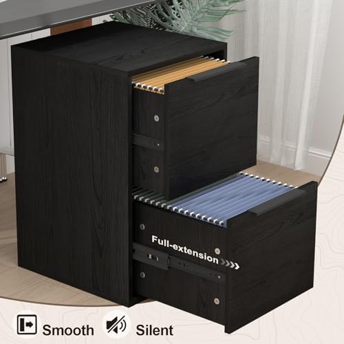 Two Drawer File Cabinet, Black Wood Filing Cabinets for Letter Size/Hanging Files, Small Under Desk File Cabinets for Home Office, Assembly Required - Image 6