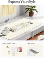 YSAGi Leather Desk Pad Protector, Office Desk Mat, Large Mouse Pad, Non-Slip PU Leather Desk Blotter, Laptop Desk Pad, Waterproof Desk Writing Pad for Office and Home (Cream,55" x 24") - Image 3