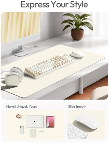 YSAGi Leather Desk Pad Protector, Office Desk Mat, Large Mouse Pad, Non-Slip PU Leather Desk Blotter, Laptop Desk Pad, Waterproof Desk Writing Pad for Office and Home (Cream,55" x 24") - Image 3