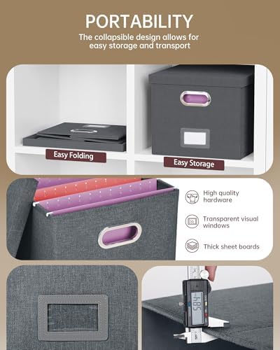 Oterri 2 Pack File Storage Organizer, Filing Box, Portable File Box with Lid, Fit for Letter/Legal File Folder Storage, Document Organizer, Dark-gray - Image 2