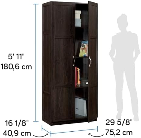 Sauder Storage Cabinet/ Pantry cabinets, 29.61 " x D: 16.02 " x H: 71.50", Cinnamon Cherry finish - Image 3